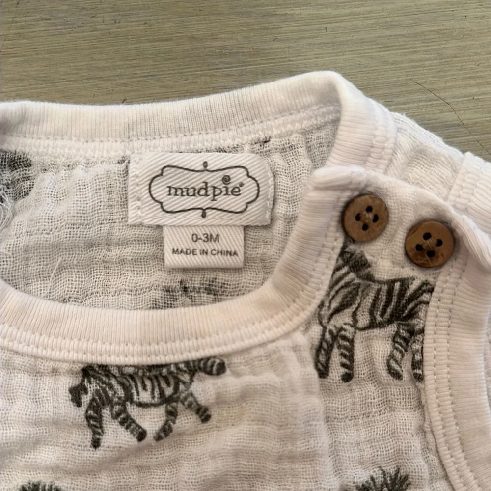 Mud Pie Zebra Print Romper - White and Gray